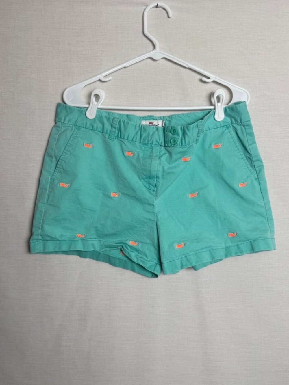 Vineyard Vines Womens 14 Shorts Aqua Green Embroidered Whale Chino Stretch